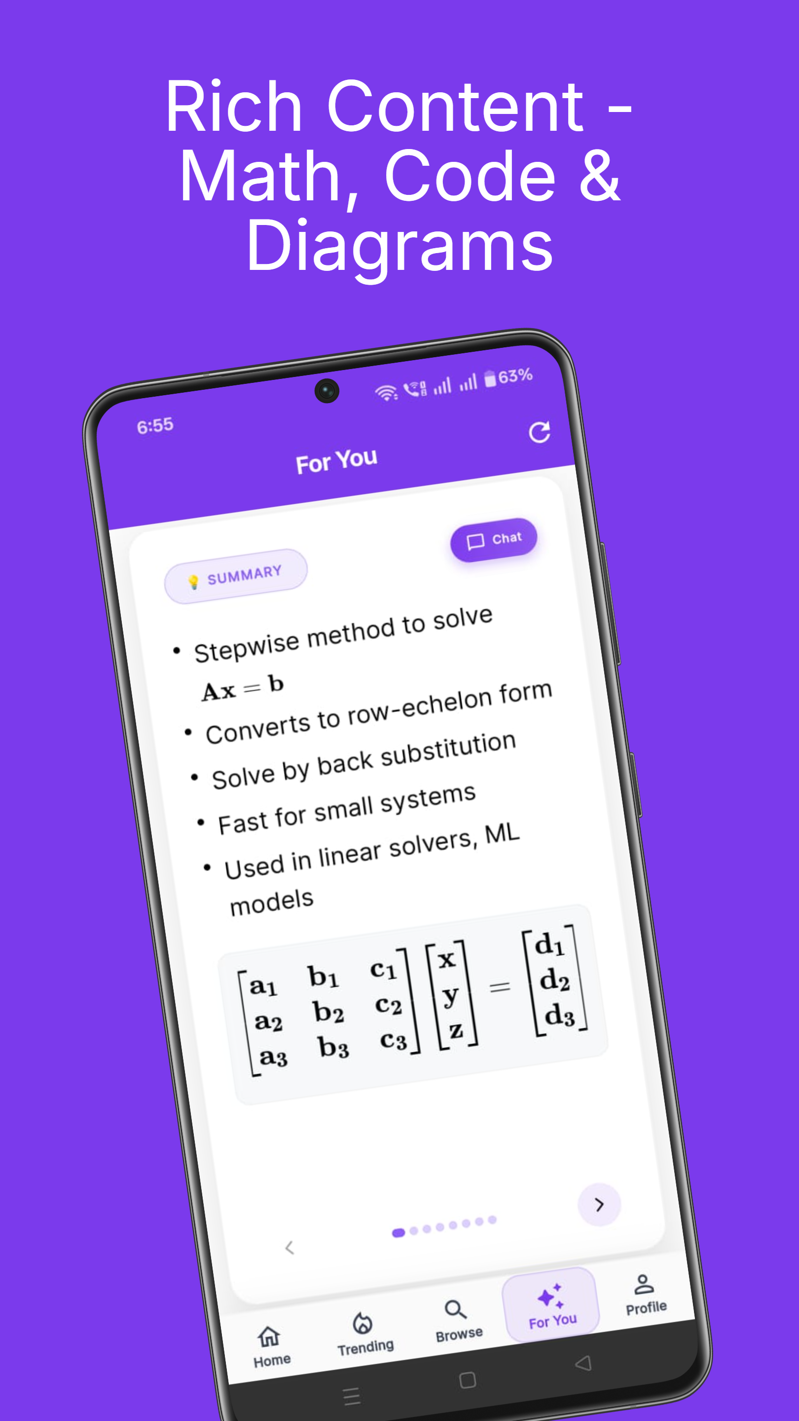 Rich content with math, code, and diagrams